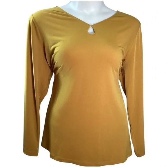 Susan Graver Mustard Keyhole Blouse Plus Size 3X - Picture 1 of 8